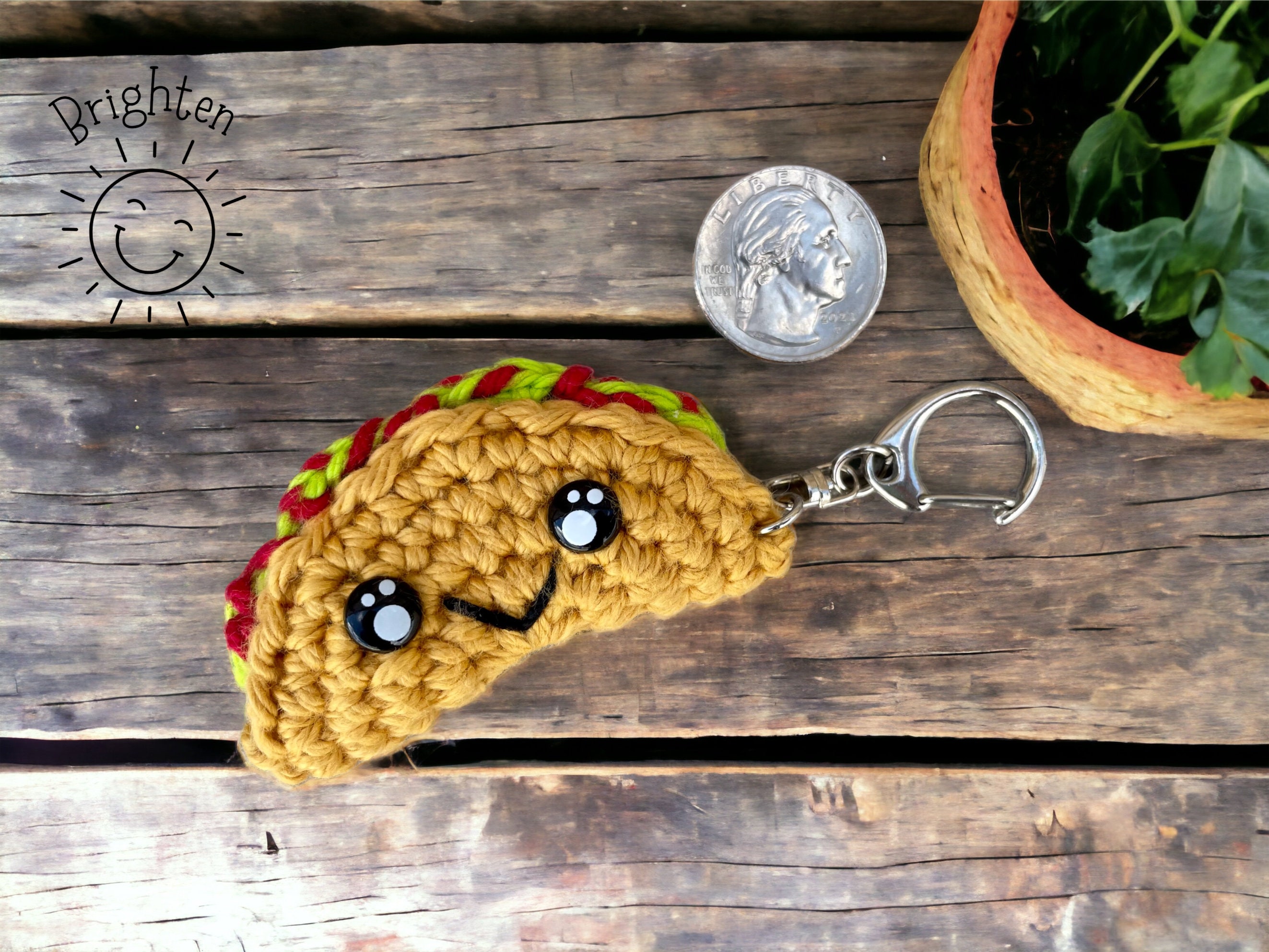 Crochet Taco Keychain Kawaii Crochet Toy Cute Keychain Etsy