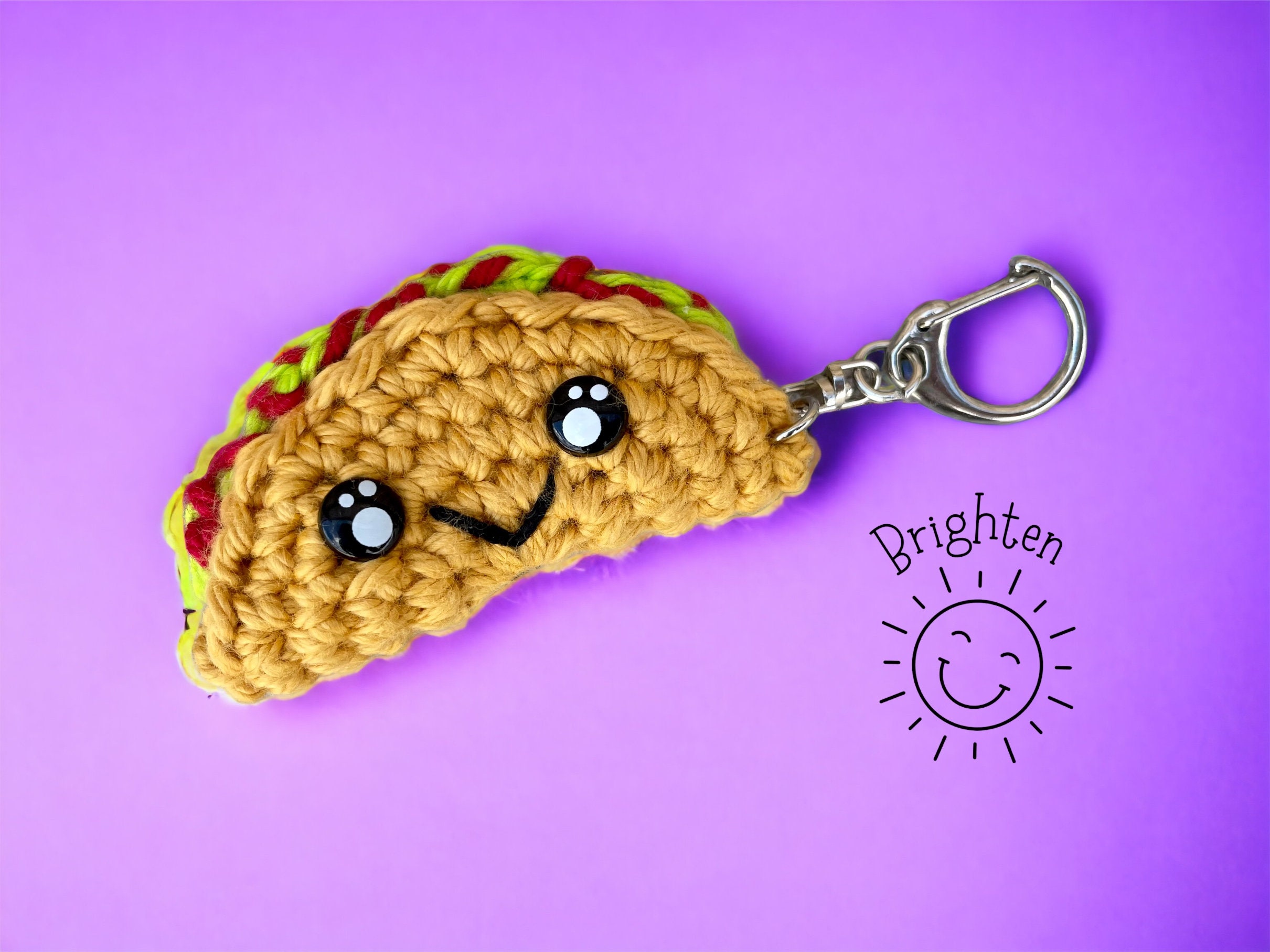 Crochet Taco Keychain Kawaii Crochet Toy Cute Keychain Etsy