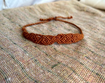 Orange Diamond Weave Adjustable Macrame Bracelet