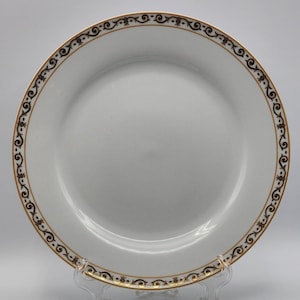 Retroneu Bijou 4239 Dinner Plate 10 3/4 in White with Gold Scroll Trim 1999