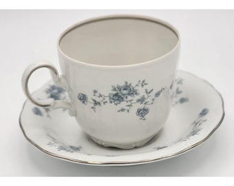Cup And Saucer, Vintage Johann Haviland Blue Garland Porcelain