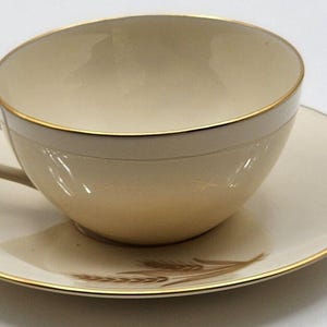 Vintage Lenox China Flat Cup And Saucer, Beige Gold Wheat Pattern