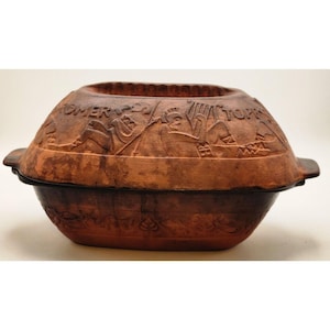 Vintage Clay Roaster with Lid, German Romertopf Terracotta Cooking Dish