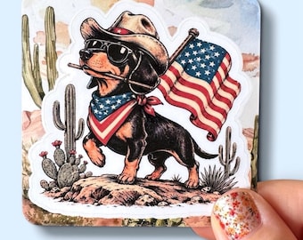 Patriotic Dachshund Vinyl Sticker – Waterproof Matte Decal for Laptops, Bottles