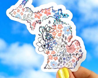 Floral Michigan Sticker – State Sticker for Water Bottles & Journals | Waterproof Vinyl | Handmade