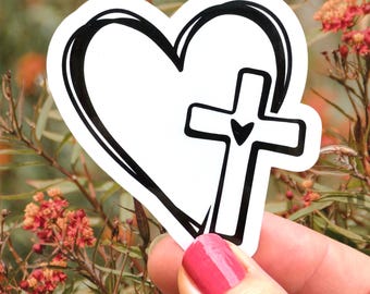 Heart and Cross Sticker – Faith-Based Sticker for Bibles & Journals | Waterproof Glossy Vinyl | Handmade