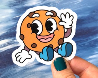 Waving Cartoon Cookie Sticker – Waterproof Vinyl Decal