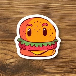 Curious Burger Sticker – Cute Cartoon Food Decal for Laptops & Water Bottles | Waterproof Vinyl | Handmade