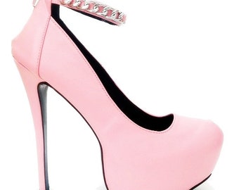 Baby pink high heel shoes size 10 ankle chain