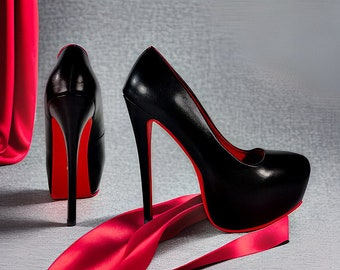 Matte schwarze High Heel Schuhe mit roter Glitzersohlen - Größe 42