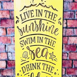 Live In The Sunshine Wood Engraved Sign Custom Gift | Pallet Wood Sign | Seashells | Housewarming Gift | Ocean and Beach Themed Signs
