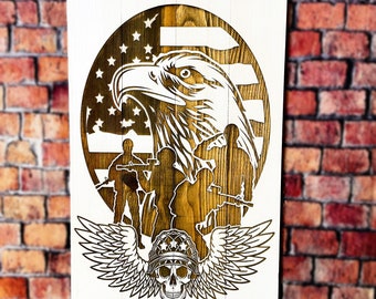 American Soldier Signs | Custom Engraved Wood Sign | Perfect Gift For Dad | Military | American Flag Wall Art | Gift For Veteran