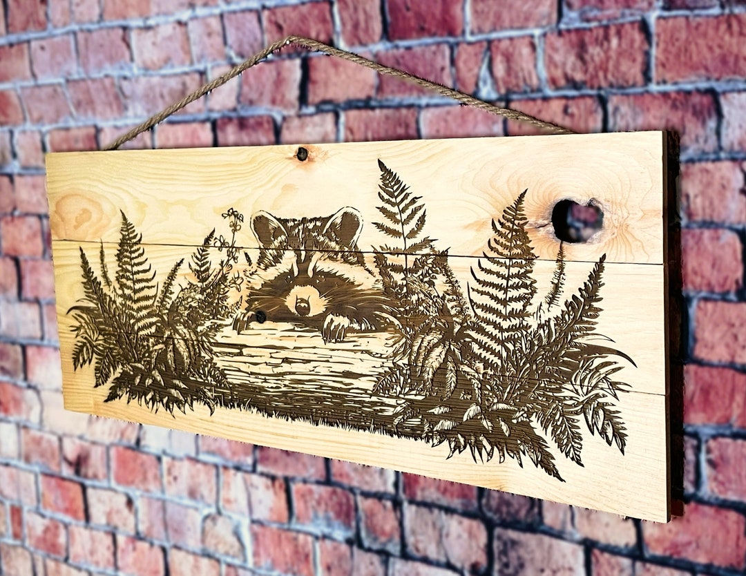 Raccoon on A Log Laser Engraved Pallet Wood Sign Animal Signs Pet Decor ...