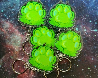 Cute Green Alien Furry Paw Acrylic Keychain