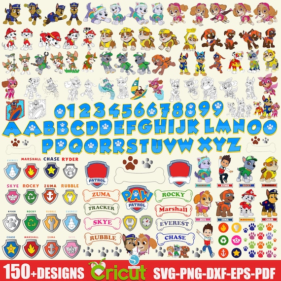 750+ Paw Patrol SVG PNG DXF Bundle, Kids Birthday Designs, Cricut Files, Sublimation Clipart, Paw Patrol Font, Printable Vector Pack