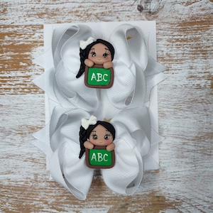Pencil Pigtail Hair Bow Set: Back to School Girl&#39;s Grosgrain Ribbon