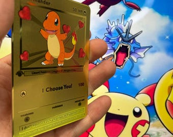 I Choose You – Charmander in Love: Charmander - Gold Metal Card. A special gift, perfect for a unique and unforgettable thought.