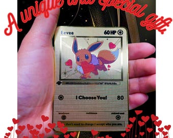 I Choose You – Eevee in Love: Eevee - Gold Metal Card. A special gift, perfect for a unique and unforgettable thought.