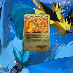 Carte en métal amusante de Charizard – Amusante et ludique ! Parfait pour les fans de Pokémon !