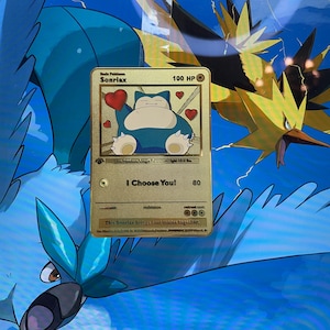 I Choose You – Snorlax in Love: Snorlax - Gold Metal Card. A special gift, perfect for a unique and unforgettable thought.