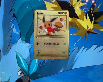 I Choose You – Eevee in Love: Eevee - Gold Metal Card. A special gift, perfect for a unique and unforgettable thought.