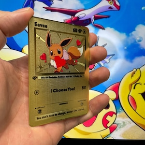 I Choose You – Eevee in Love: Eevee - Gold Metal Card. A special gift, perfect for a unique and unforgettable thought.