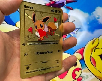 I Choose You – Eevee in Love: Eevee - Gold Metal Card. A special gift, perfect for a unique and unforgettable thought.