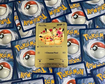 I Choose You – Pikachu in Love: Male & Female Pikachu - Gold Metal Card. A special gift, perfect for a unique and unforgettable thought.