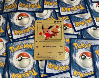 I Choose You – Eevee in Love: Eevee - Gold Metal Card. A special gift, perfect for a unique and unforgettable thought.