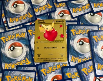 I Choose You – Pikachu with a big heart, as big as your love. Gold Metal Card. A unique and unforgettable gift!