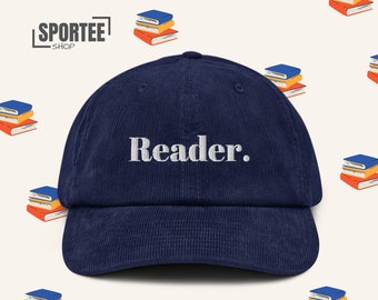 Embroidered book cap, corduroy cap, reader gift