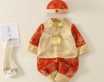 Vêtements traditionnels chinois pour bébé, Costumes couleur rouge et or pour bébé, Vêtements chinois pour bébé, Ensemble chinois pour nouveau-né et nourrisson | Ashberry