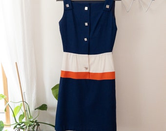 1960s vintage Mod blocked navy striped dress by  Peter Barron