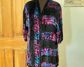 Rare Diane Freis Limited Edition 100% Silk Jacket | Vintage 80s/90s Textured Silk Duster | Snakeskin Print Open Blazer | Size M/L