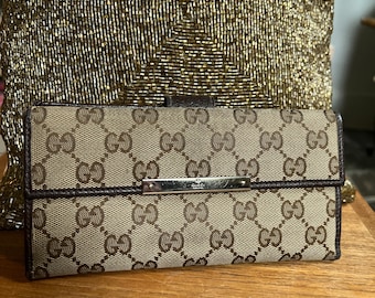 希少✨GUCCI Long Wallet GG Pattern Vintage Gucci GG Pattern Long Wallet Logo Canvas x LeatherLadies' Fashion