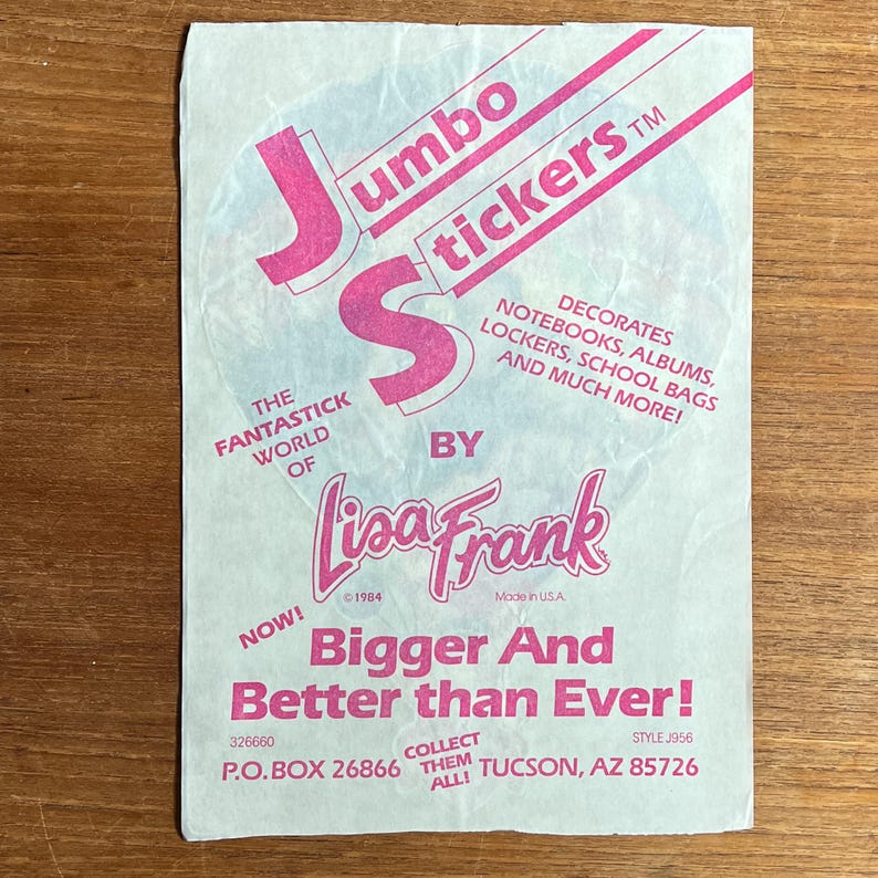 Rare Vintage Jumbo Lisa Frank Unicorn hot air balloon with bear sticker 80s 
IYKYK, bring this one home for nostalgia sake and share the fun with the children in your life. Vibrant colors :)

Measures 7" x 10" (including backing). Still on original backing.