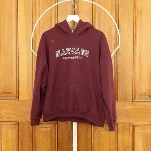 Vintage 70s 80s Harvard University embroidered maroon red distressed hoodie