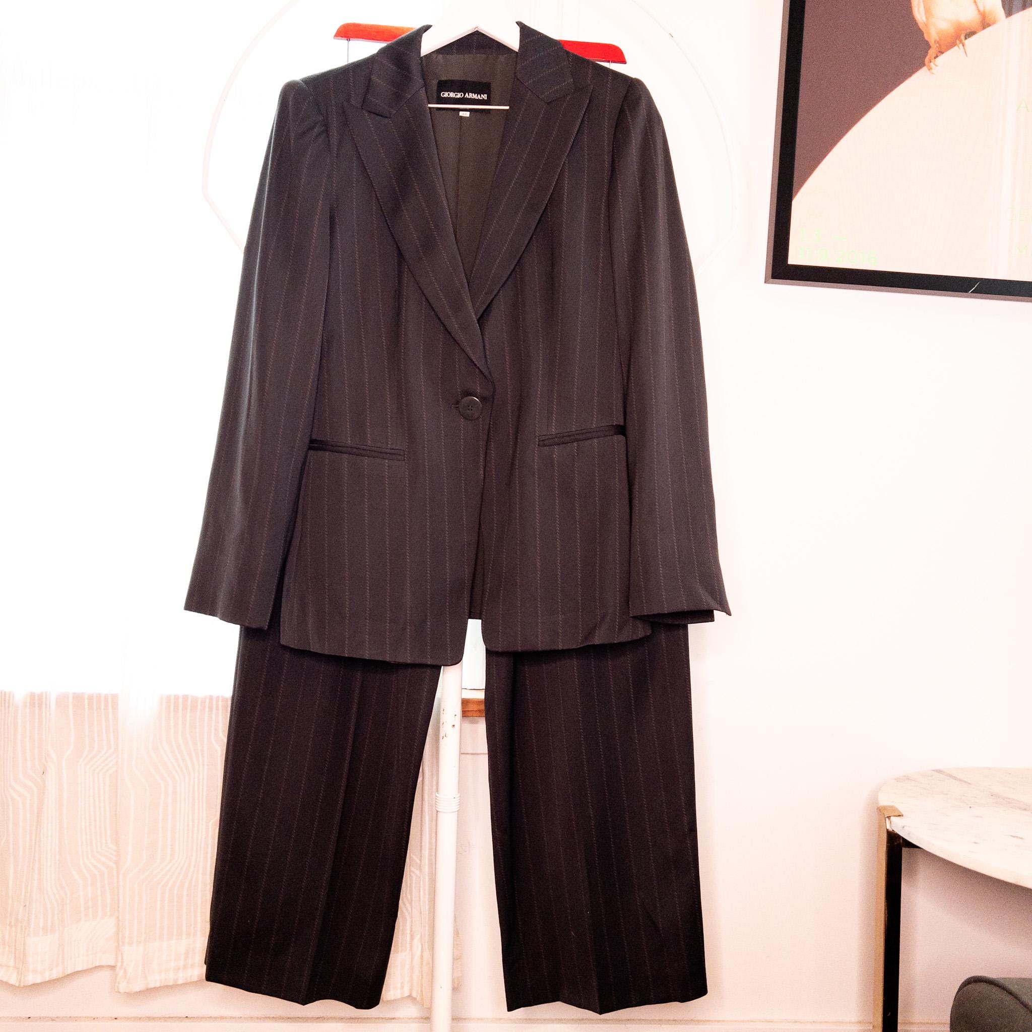 Vintage 1990s GIORGIO ARMANI Wool Pin Striped Suit Made in Italy