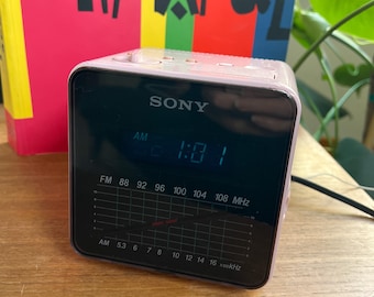 1983 Pink Sony Dream Machine Alarm Clock Radio | Retro Cube Tech Decor