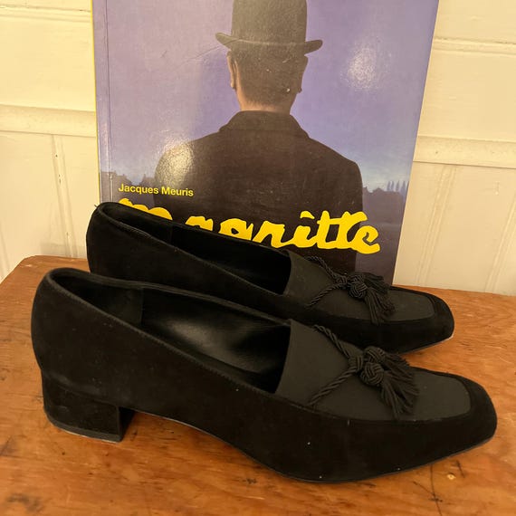 Salvatore Ferragamo Black Suede Loafer Pumps | 90s Square Toe Tassel Shoes