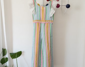 Girls seersucker jumpsuit jumper 70s