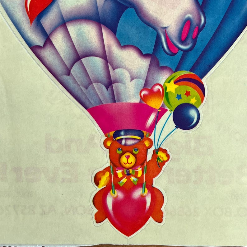 Rare Vintage Jumbo Lisa Frank Unicorn hot air balloon with bear sticker 80s 
IYKYK, bring this one home for nostalgia sake and share the fun with the children in your life. Vibrant colors :)

Measures 7" x 10" (including backing). Still on original backing.
