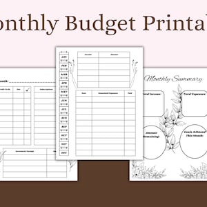 Monthly Budget Printable, Budget Worksheet, Budget Tracker, Monthly Budget Tracker