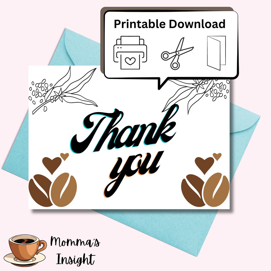 Printable Coffee Bean Thank You Card - Etsy