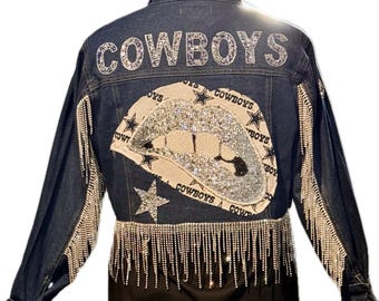 Dallas Cowboys Bling Denim Jacket: Custom Rhinestone Fan Apparel. Made to order