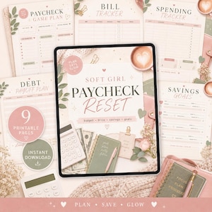 Weiches Mädchen Gehaltsscheck druckbarer Planer | Haushaltsbuch Seiten | Geldschein Tracker | Ersparnis-Tracker | Gehaltsplan | Digitaler Download