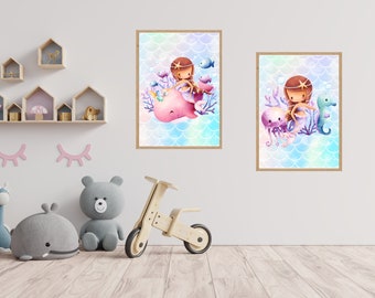 Printable Wall Art, Set of 2 Nursery Print, Baby Nursery Decor,Nursery Wall Decor,Nursery Wall Art, Baby Girl Nursery Decor,Nursery Mermaid