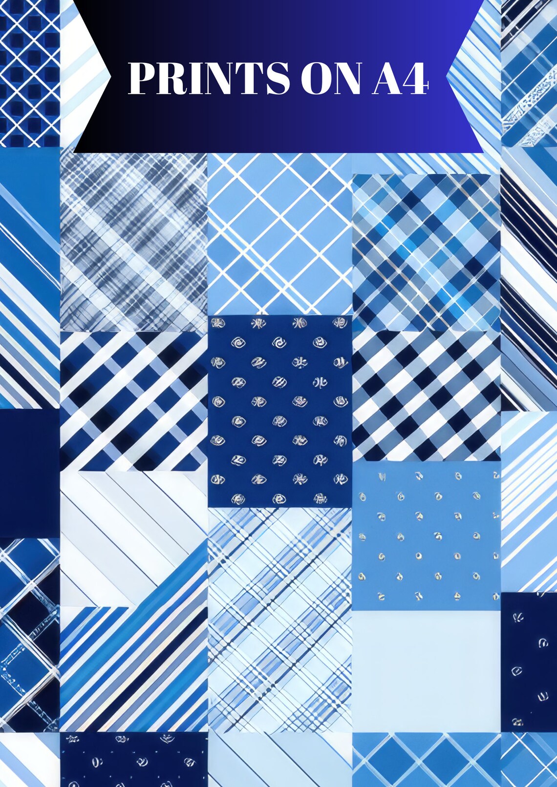 40 Sheets Junk Journal Kit, Blue and White Pattern Sheets, Printable ...