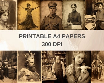 40 Sheets Junk Journal Kit, Digital Vintage Ephemera, Old Photos and Portraits, Printable Journaling Photographs, Sepia, Vintage