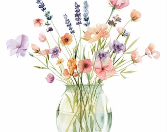 Printable 15 Flowers Clipart,  Printable Watercolor clipart, High Quality JPG, Digital download, Paper craft, junk journal